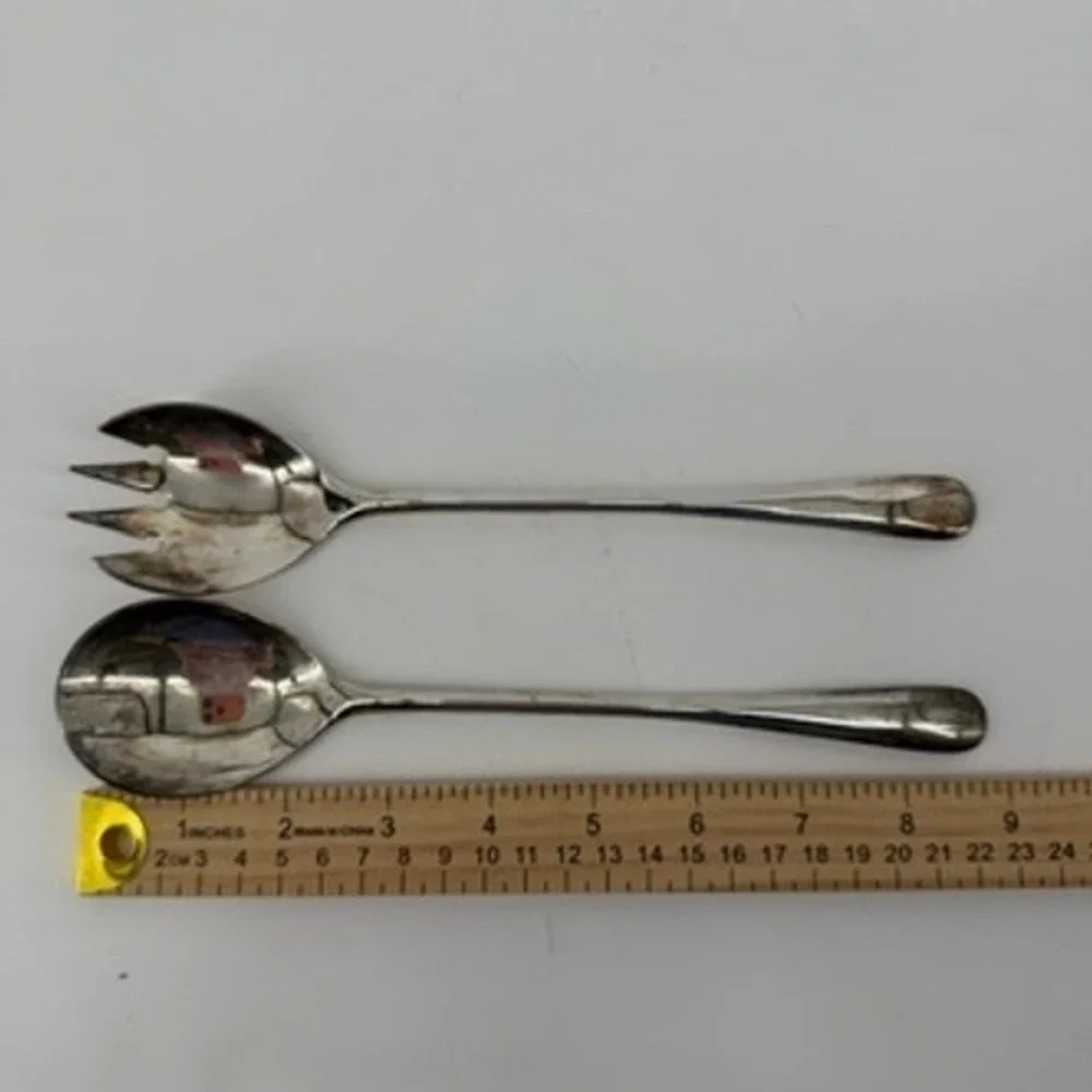 Vintage Italian Silver Plated Salad Serving Fork and Spoon‎ Set Made in Italy